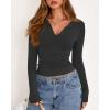imageBTFBM Long Sleeve Shirts for Women 2025 Fall Fashion V Neck Knit Ruched Slim Fit Casual Basic Tees Going Out Tops Y2kDark Grey
