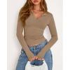 imageBTFBM Long Sleeve Shirts for Women 2025 Fall Fashion V Neck Knit Ruched Slim Fit Casual Basic Tees Going Out Tops Y2kKhaki