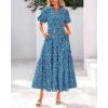 imageBTFBM Women Summer Fall Boho Maxi Dress Casual Floral Puff Short Sleeve V Neck Button Belt Flowy Beach Vacation DressesPrint Aqua Green Blue