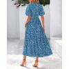 imageBTFBM Women Summer Fall Boho Maxi Dress Casual Floral Puff Short Sleeve V Neck Button Belt Flowy Beach Vacation DressesPrint Aqua Green Blue