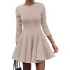 imageBTFBM Long Sleeve Dress for Women Fall 2025 High Waist Flowy Pleated A Line Party Wedding Guest Dresses Business CasualBeige
