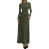 imageBTFBM Long Sleeve Maxi Dresses for Women 2025 Fall Casual Ruched Boat Neck Flowy Elegant Formal Wedding Guest DressArmy Green