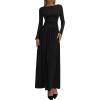imageBTFBM Long Sleeve Maxi Dresses for Women 2025 Fall Casual Ruched Boat Neck Flowy Elegant Formal Wedding Guest DressBlack