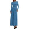imageBTFBM Long Sleeve Maxi Dresses for Women 2025 Fall Casual Ruched Boat Neck Flowy Elegant Formal Wedding Guest DressBlue