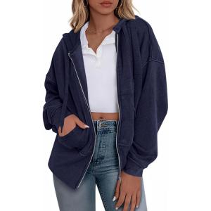 imageBTFBM Zip Up Hoodie Women Fleece Oversized Sweatshirts 2025 Fall Fashion Outfits Casual Y2k Jackets Winter ClothesNavy