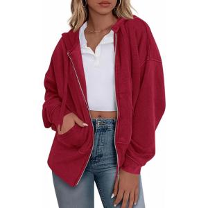 imageBTFBM Zip Up Hoodie Women Fleece Oversized Sweatshirts 2025 Fall Fashion Outfits Casual Y2k Jackets Winter ClothesRed