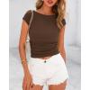 imageBTFBM Womens Summer Tops 2025 Ribbed T Shirts Crew Neck Short Sleeve Stretchy Ruched Slim Fit Workout Going Out TopCoffee