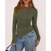 imageBTFBM Asymmetrical Tops for Women Long Sleeve Shirts Fall 2025 Ruched Slit Fitted Basic Tees Y2k Going Out Tunic TopArmy Green