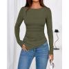 imageBTFBM Asymmetrical Tops for Women Long Sleeve Shirts Fall 2025 Ruched Slit Fitted Basic Tees Y2k Going Out Tunic TopArmy Green