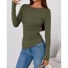 imageBTFBM Asymmetrical Tops for Women Long Sleeve Shirts Fall 2025 Ruched Slit Fitted Basic Tees Y2k Going Out Tunic TopArmy Green