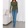 imageBTFBM Asymmetrical Tops for Women Long Sleeve Shirts Fall 2025 Ruched Slit Fitted Basic Tees Y2k Going Out Tunic TopArmy Green