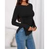 imageBTFBM Asymmetrical Tops for Women Long Sleeve Shirts Fall 2025 Ruched Slit Fitted Basic Tees Y2k Going Out Tunic TopBlack
