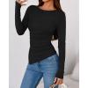 imageBTFBM Asymmetrical Tops for Women Long Sleeve Shirts Fall 2025 Ruched Slit Fitted Basic Tees Y2k Going Out Tunic TopBlack