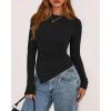 imageBTFBM Asymmetrical Tops for Women Long Sleeve Shirts Fall 2025 Ruched Slit Fitted Basic Tees Y2k Going Out Tunic TopBlack