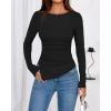 imageBTFBM Asymmetrical Tops for Women Long Sleeve Shirts Fall 2025 Ruched Slit Fitted Basic Tees Y2k Going Out Tunic TopBlack