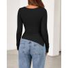 imageBTFBM Asymmetrical Tops for Women Long Sleeve Shirts Fall 2025 Ruched Slit Fitted Basic Tees Y2k Going Out Tunic TopBlack