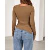 imageBTFBM Asymmetrical Tops for Women Long Sleeve Shirts Fall 2025 Ruched Slit Fitted Basic Tees Y2k Going Out Tunic TopCamel