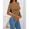 imageBTFBM Asymmetrical Tops for Women Long Sleeve Shirts Fall 2025 Ruched Slit Fitted Basic Tees Y2k Going Out Tunic TopCamel