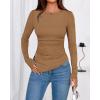 imageBTFBM Asymmetrical Tops for Women Long Sleeve Shirts Fall 2025 Ruched Slit Fitted Basic Tees Y2k Going Out Tunic TopCamel