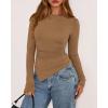 imageBTFBM Asymmetrical Tops for Women Long Sleeve Shirts Fall 2025 Ruched Slit Fitted Basic Tees Y2k Going Out Tunic TopCamel