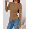 imageBTFBM Asymmetrical Tops for Women Long Sleeve Shirts Fall 2025 Ruched Slit Fitted Basic Tees Y2k Going Out Tunic TopCamel