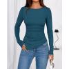 imageBTFBM Asymmetrical Tops for Women Long Sleeve Shirts Fall 2025 Ruched Slit Fitted Basic Tees Y2k Going Out Tunic TopDark Blue