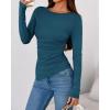 imageBTFBM Asymmetrical Tops for Women Long Sleeve Shirts Fall 2025 Ruched Slit Fitted Basic Tees Y2k Going Out Tunic TopDark Blue