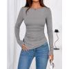 imageBTFBM Asymmetrical Tops for Women Long Sleeve Shirts Fall 2025 Ruched Slit Fitted Basic Tees Y2k Going Out Tunic TopGrey