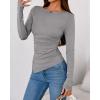 imageBTFBM Asymmetrical Tops for Women Long Sleeve Shirts Fall 2025 Ruched Slit Fitted Basic Tees Y2k Going Out Tunic TopGrey
