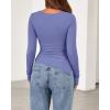 imageBTFBM Asymmetrical Tops for Women Long Sleeve Shirts Fall 2025 Ruched Slit Fitted Basic Tees Y2k Going Out Tunic TopGrey Blue