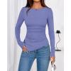 imageBTFBM Asymmetrical Tops for Women Long Sleeve Shirts Fall 2025 Ruched Slit Fitted Basic Tees Y2k Going Out Tunic TopGrey Blue
