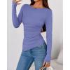 imageBTFBM Asymmetrical Tops for Women Long Sleeve Shirts Fall 2025 Ruched Slit Fitted Basic Tees Y2k Going Out Tunic TopGrey Blue