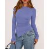 imageBTFBM Asymmetrical Tops for Women Long Sleeve Shirts Fall 2025 Ruched Slit Fitted Basic Tees Y2k Going Out Tunic TopGrey Blue