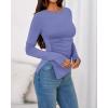 imageBTFBM Asymmetrical Tops for Women Long Sleeve Shirts Fall 2025 Ruched Slit Fitted Basic Tees Y2k Going Out Tunic TopGrey Blue