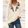 imageBTFBM Boho Tops for Women Fall 2025 Casual V Neck Ruffle Long Sleeve Shirts Floral Embroidered Blouses Vacation OutfitsBeige