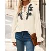 imageBTFBM Boho Tops for Women Fall 2025 Casual V Neck Ruffle Long Sleeve Shirts Floral Embroidered Blouses Vacation OutfitsBeige