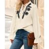 imageBTFBM Boho Tops for Women Fall 2025 Casual V Neck Ruffle Long Sleeve Shirts Floral Embroidered Blouses Vacation OutfitsBeige