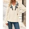 imageBTFBM Boho Tops for Women Fall 2025 Casual V Neck Ruffle Long Sleeve Shirts Floral Embroidered Blouses Vacation OutfitsBeige