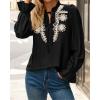 imageBTFBM Boho Tops for Women Fall 2025 Casual V Neck Ruffle Long Sleeve Shirts Floral Embroidered Blouses Vacation OutfitsBlack