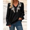 imageBTFBM Boho Tops for Women Fall 2025 Casual V Neck Ruffle Long Sleeve Shirts Floral Embroidered Blouses Vacation OutfitsBlack