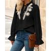 imageBTFBM Boho Tops for Women Fall 2025 Casual V Neck Ruffle Long Sleeve Shirts Floral Embroidered Blouses Vacation OutfitsBlack