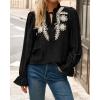 imageBTFBM Boho Tops for Women Fall 2025 Casual V Neck Ruffle Long Sleeve Shirts Floral Embroidered Blouses Vacation OutfitsBlack