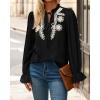 imageBTFBM Boho Tops for Women Fall 2025 Casual V Neck Ruffle Long Sleeve Shirts Floral Embroidered Blouses Vacation OutfitsBlack