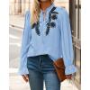 imageBTFBM Boho Tops for Women Fall 2025 Casual V Neck Ruffle Long Sleeve Shirts Floral Embroidered Blouses Vacation OutfitsBlue