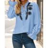 imageBTFBM Boho Tops for Women Fall 2025 Casual V Neck Ruffle Long Sleeve Shirts Floral Embroidered Blouses Vacation OutfitsBlue