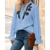 imageBTFBM Boho Tops for Women Fall 2025 Casual V Neck Ruffle Long Sleeve Shirts Floral Embroidered Blouses Vacation OutfitsBlue