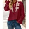 imageBTFBM Boho Tops for Women Fall 2025 Casual V Neck Ruffle Long Sleeve Shirts Floral Embroidered Blouses Vacation OutfitsBurgundy