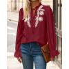 imageBTFBM Boho Tops for Women Fall 2025 Casual V Neck Ruffle Long Sleeve Shirts Floral Embroidered Blouses Vacation OutfitsBurgundy
