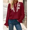 imageBTFBM Boho Tops for Women Fall 2025 Casual V Neck Ruffle Long Sleeve Shirts Floral Embroidered Blouses Vacation OutfitsBurgundy