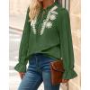 imageBTFBM Boho Tops for Women Fall 2025 Casual V Neck Ruffle Long Sleeve Shirts Floral Embroidered Blouses Vacation OutfitsGreen